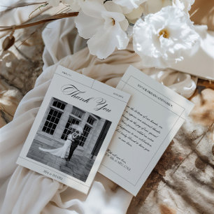 Elegant Vintage Black & White Wedding Photo Thank You Card