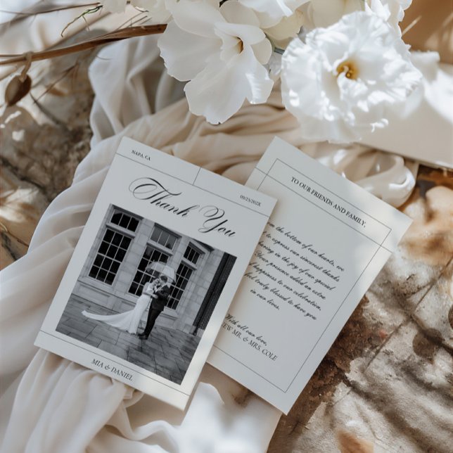 Elegant Vintage Black & White Wedding Photo Thank You Card (Elegant Vintage Black & White Wedding Photo Thank Thank You Card)