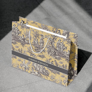 Elegant vintage black yellow toile de jouy large gift bag