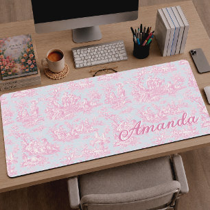Élégant Vintage Bleu Rose Romantique Toile De Jouy