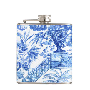 Elegant Vintage Blue and White Chinoiserie Hip Flask