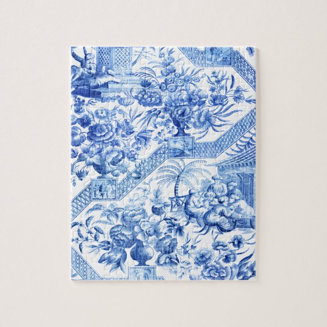 Elegant Vintage Blue and White Chinoiserie Jigsaw Puzzle (Vertical)
