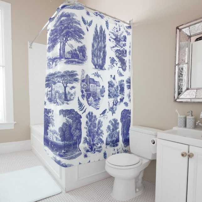 Elegant Vintage Blue Country Pastoral Toile (In Situ)