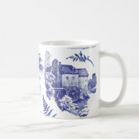 Elegant Vintage Blue Country Pastoral Toile Mill