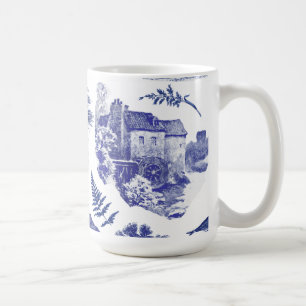 Elegant Vintage Blue Country Pastoral Toile Mill Coffee Mug