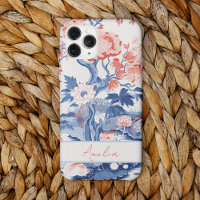 Elegant Vintage Blue Cream Coral Floral