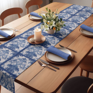 Elegant vintage Blue damask repeat pattern Short Table Runner