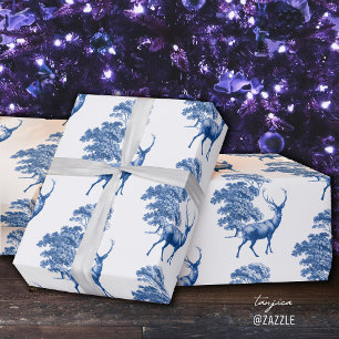 Elegant Vintage Blue Deer Country Toile Wrapping Paper