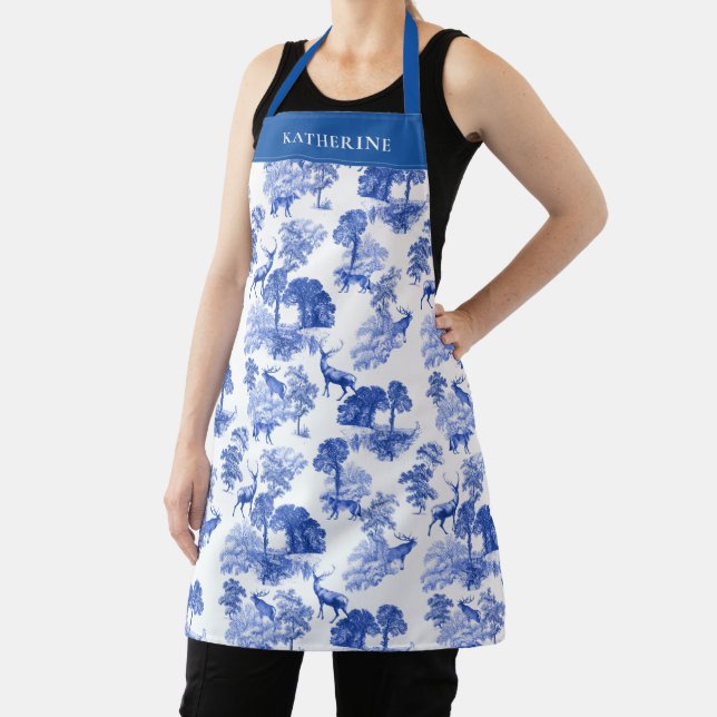 Elegant Vintage Blue Deer Fox Country Toile Apron (Insitu)