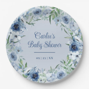 Elegant Vintage Blue Floral Baby Boy Baby Shower Paper Plate
