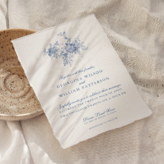 Elegant Vintage Blue Floral Jouy Wedding Invitation