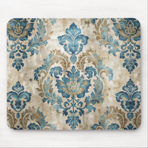 Elegant Vintage Blue Floral Mouse Pad