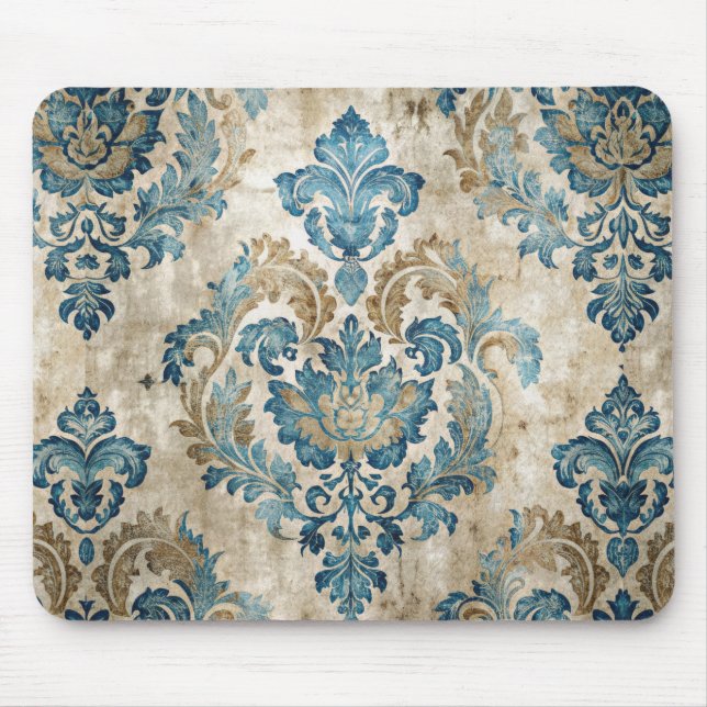Elegant Vintage Blue Floral Mouse Pad (Front)