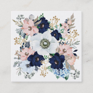 Elegant Vintage Blue Floral Rose Pattern Template Square Business Card