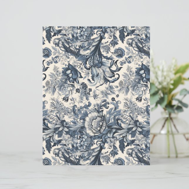 Elegant Vintage Blue Floral Toile Fleurie  (Standing Front)