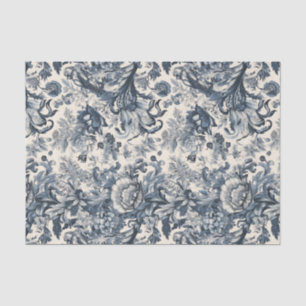 Elegant Vintage Blue Floral Toile Fleurie Tissue Paper