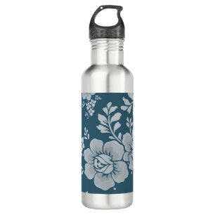 Elegant Vintage Blue Flower Pattern 710 Ml Water Bottle