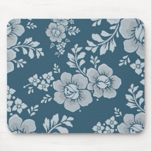 Elegant Vintage Blue Flower Pattern Mouse Pad