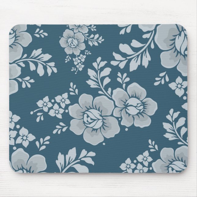 Elegant Vintage Blue Flower Pattern Mouse Pad (Front)