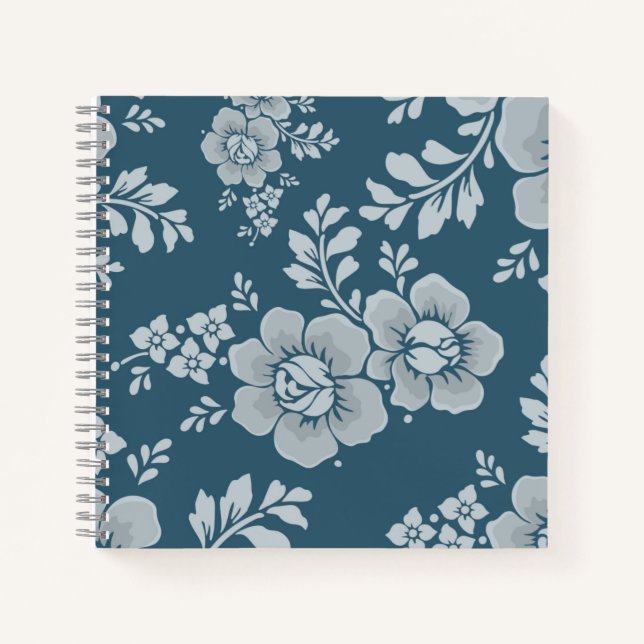 Elegant Vintage Blue Flower Pattern Notebook (Front)