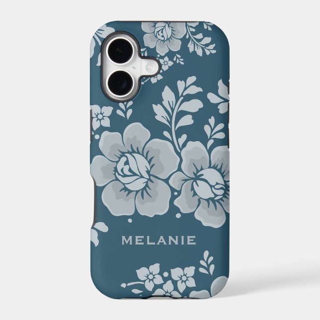 Elegant Vintage Blue Flower Pattern Personalised (Back)