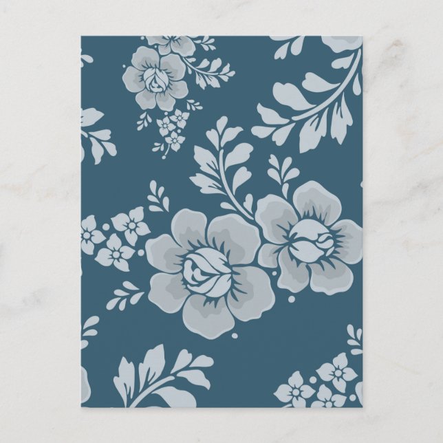 Elegant Vintage Blue Flower Pattern Postcard (Front)