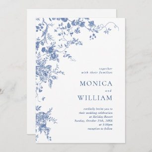 Elegant Vintage Blue French Garden Floral Wedding Invitation