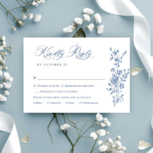 Elegant Vintage Blue French Garden Floral Wedding RSVP Card