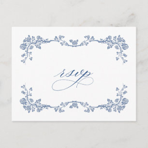 Elegant Vintage Blue French Garden Wedding RSVP Postcard