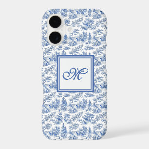 Elegant Vintage Blue French Toile Monogram Pattern