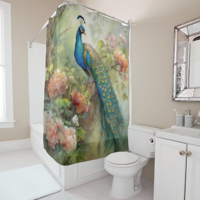 Elegant Vintage Blue Green Peacock Pink Flowers  (In Situ)