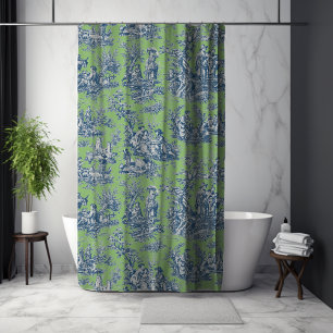 Elegant vintage blue green toile de jouy