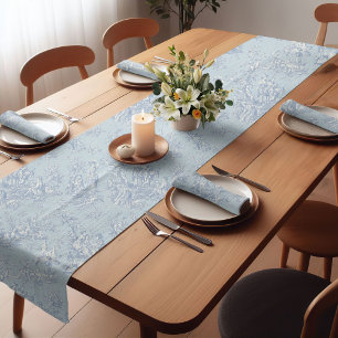 Elegant Vintage Blue Grey Toile de Jouy Design Short Table Runner