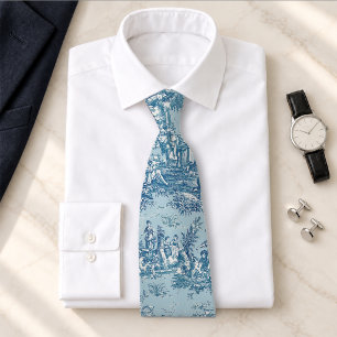 Elegant vintage blue grey toile de jouy printed tie