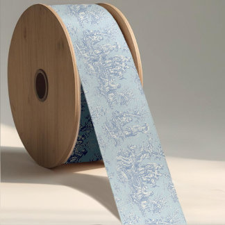 Elegant vintage blue grey toile de jouy satin ribbon