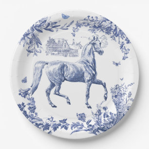Elegant Vintage Blue Horse Floral Paper Plate