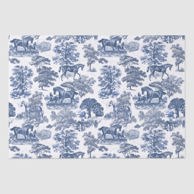 Elegant Vintage Blue Horse Toile  Tissue Paper (Front)