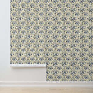 Elegant Vintage Blue Hydrangea Bow Pattern Wallpaper