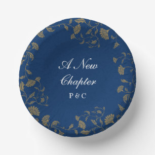 Elegant Vintage Blue Library Book Cover Wedding Paper Plate