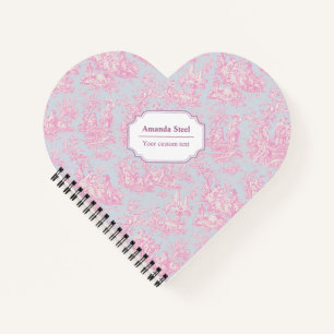 Elegant vintage blue pink toile de jouy heart notebook