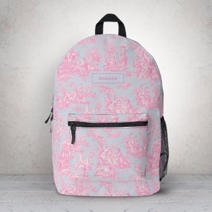 Elegant vintage blue pink toile de jouy printed backpack