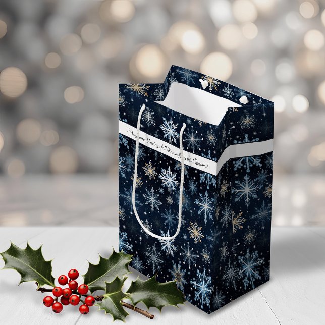 Elegant Vintage Blue Snowflakes Holiday Medium Gift Bag (Elegant Vintage Blue Snowflakes Holiday Medium Gift Bag)