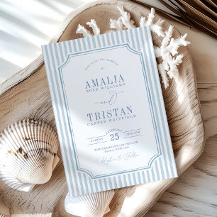 Elegant Vintage Blue Stripe Wedding Invitation