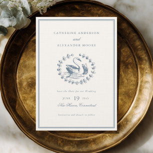 Elegant Vintage Blue Swan Romantic Wedding Save The Date