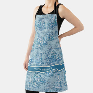 Elegant vintage blue teal toile de jouy printed  apron