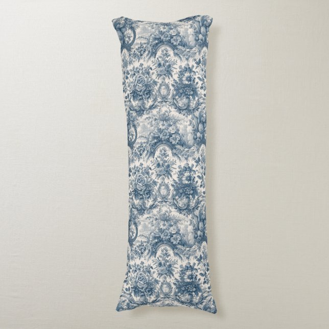 Elegant vintage Blue toile de jouy Body Pillow (Front Vertical)