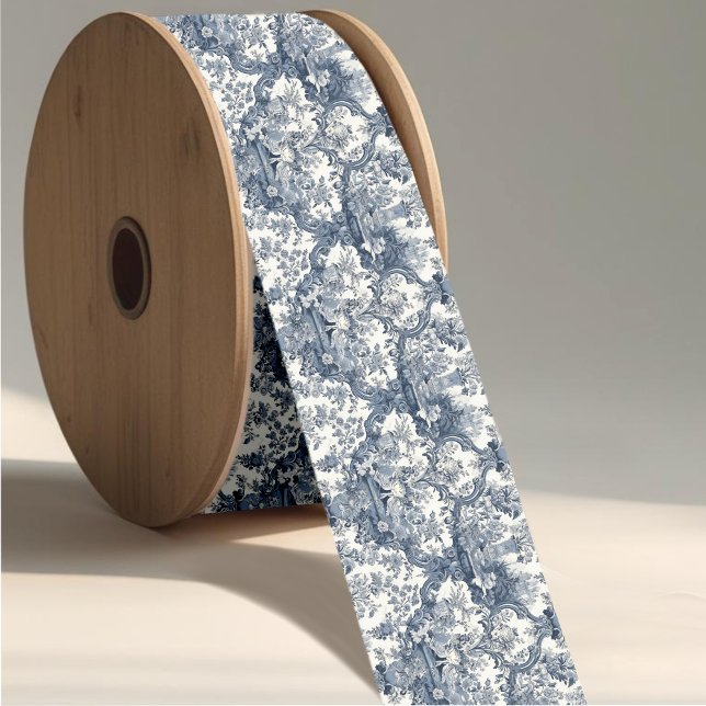 Elegant vintage Blue toile de jouy Grosgrain Ribbon (Creator Uploaded)