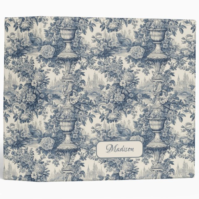 Elegant vintage Blue toile de jouy monogram Binder (Front/Spine)