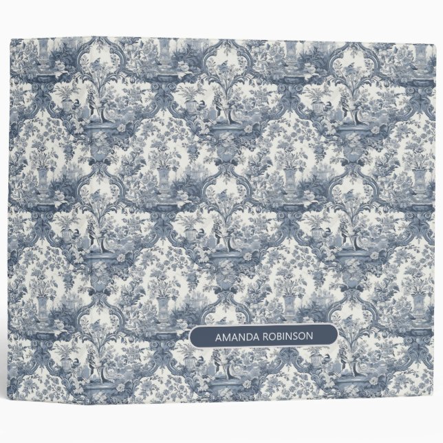 Elegant vintage Blue toile de jouy monogram Binder (Front/Spine)