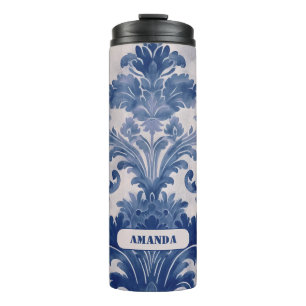 Elegant vintage Blue toile de jouy monogram Thermal Tumbler